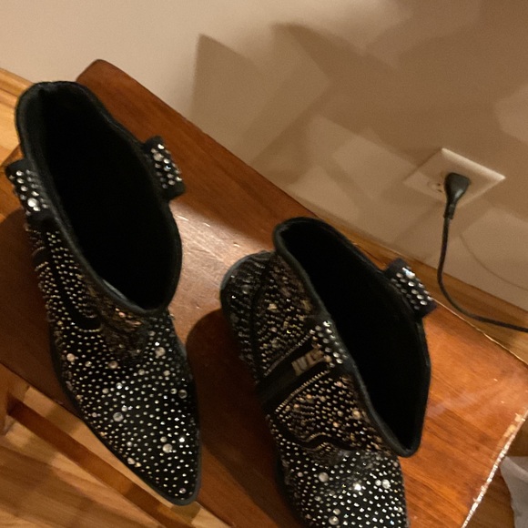 Women’s retro Black Studded Ankle cowboy Boots block heel western sz 36 pointy - Picture 8 of 11